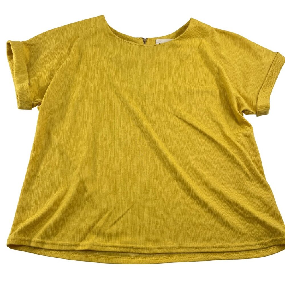 Melloday Womens Mustard Yellow Short Sleeve Top sz Large‎ Polyester Spandex
